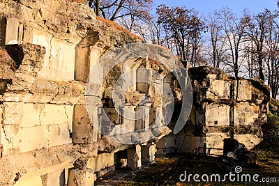 The Fortress of PrzemyÅ›l. Austrian Forts. Industrial basement of secret military base. Stone bunker. Old town of PrzemyÅ›l. Stock Photo